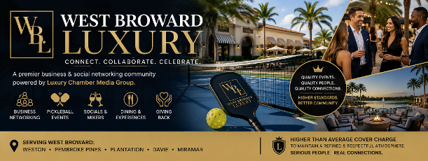 West Broward Luxury is a social and business networking community powered by Luxury Chamber Media Group, bringing together professionals, entrepreneurs, tastemakers, and socially active locals throughout Weston, Plantation, Pembroke Pines, Davie, Miramar, and surrounding West Broward communities. From upscale networking mixers and charity socials to pickleball events in Weston, wine tastings, restaurant gatherings, wellness outings, golf functions, and luxury lifestyle experiences, our group is designed for people who appreciate quality connections and elevated environments. Unlike overcrowded free-for-all networking groups, many of our events feature a higher-than-average cover charge to help maintain a more refined, serious, and respectful atmosphere. The goal is simple: better conversations, stronger relationships, and a more enjoyable social experience. If you enjoy luxury lifestyle events, business networking, philanthropy, wellness, dining, pickleball culture, social clubs, and meeting ambitious people in South Florida, welcome to West Broward Luxury.